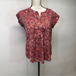Liz Claiborne salmon shade Floral Split-Notch Cap Sleeve Top